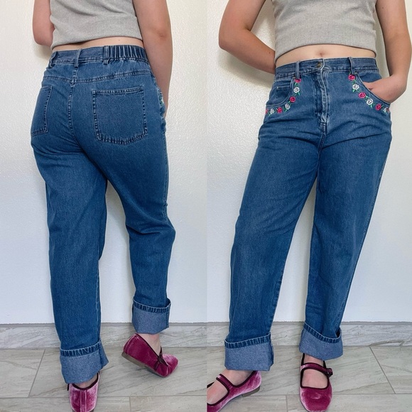 Breckenridge | Vintage 90s Embroidered Floral Stretchy Jeans - Picture 1 of 11